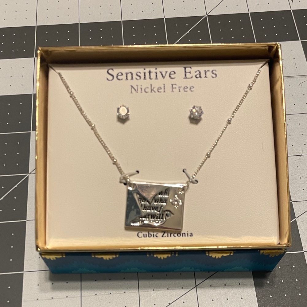 Silver Cubic Zirconia Necklace & Earring Set for Sensitive Ears C03 6647